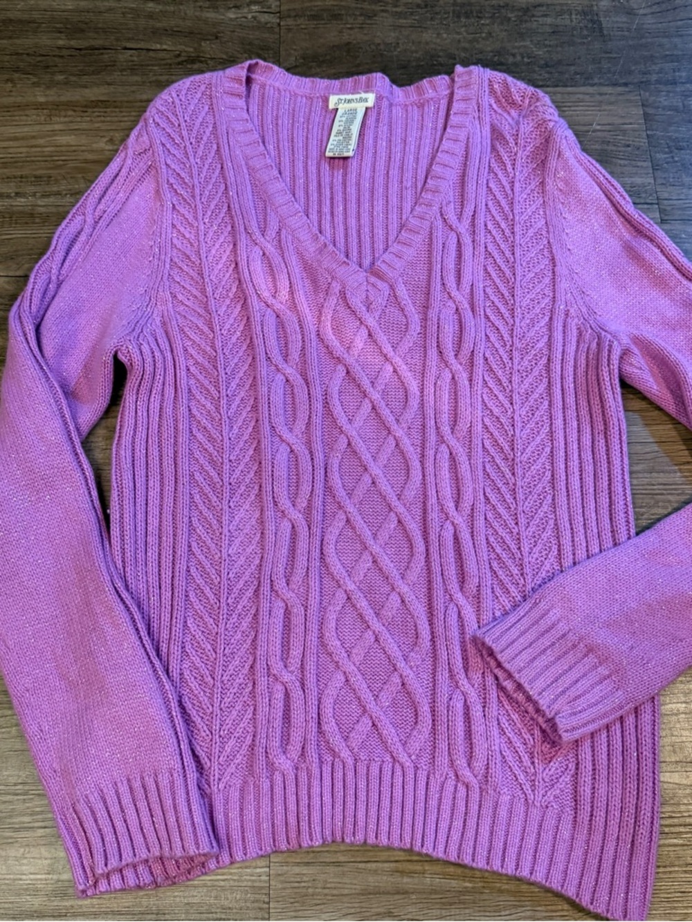 St. John's Bay Pink V-Neck Cable Knit Sweater